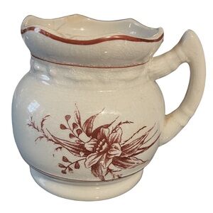 Vintage Ironstone Creamer Pitcher Jonquils Transferware Brown Floral 4-5”